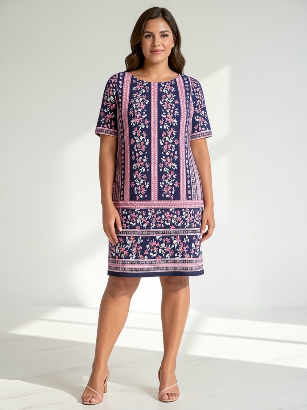 Eliza J Floral Sheath Dress 20W Navy Pink White Knee Length Plus Size